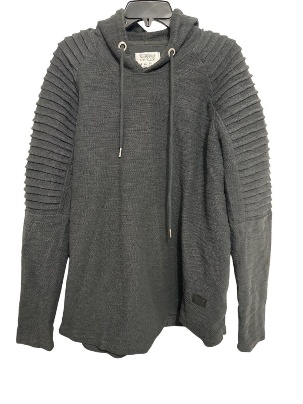 Leif Nelson Mens Ribbed Long Sleeve Hoodie XXL Gray Cotton Blend